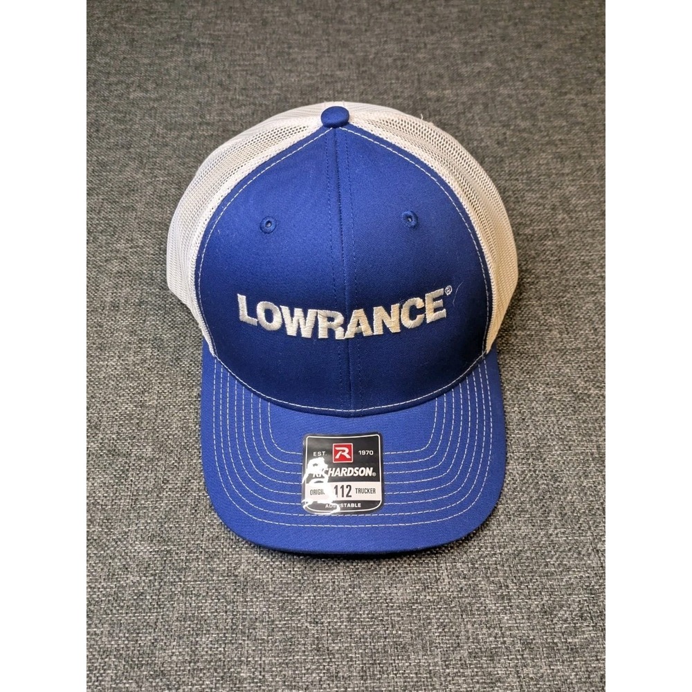 Lowrance Richardson 112 Trucker Spell out Logo Mesh Back Hat One Size Blue Cap